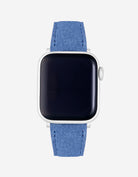 Suede Ocean Blue Leather Apple Watch Band on Watch – Stylish & Durable for Everyday Wear