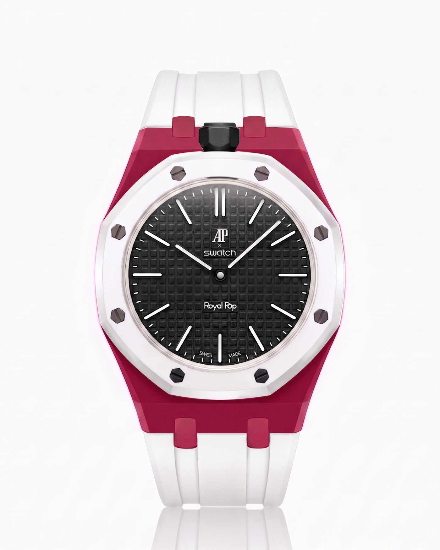 combo::dark-pink::rubber-strap-for-ap-x-swatch-royal-pop-white