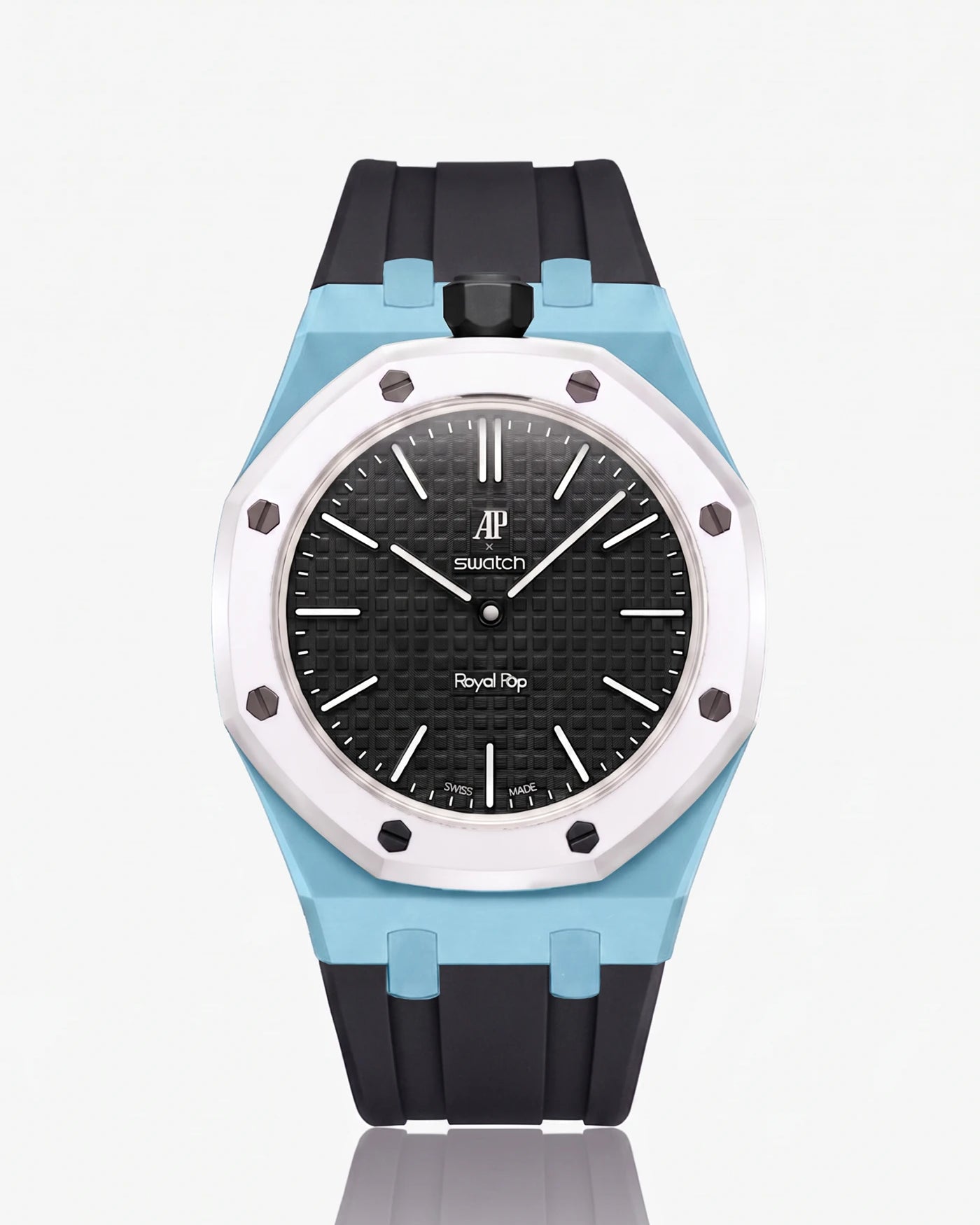 combo::light-blue::rubber-strap-for-ap-x-swatch-royal-pop-black