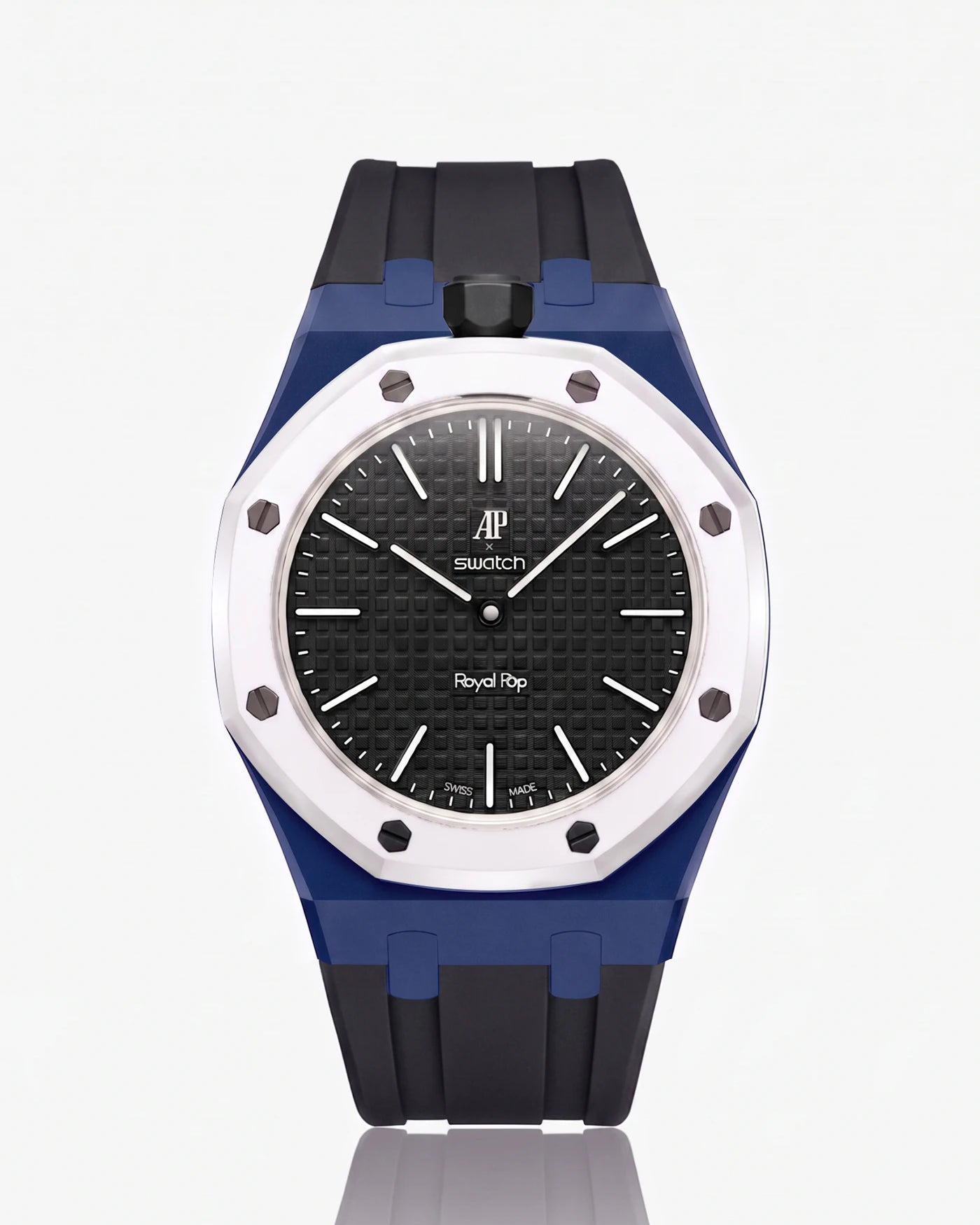 combo::navy-blue::rubber-strap-for-ap-x-swatch-royal-pop-black