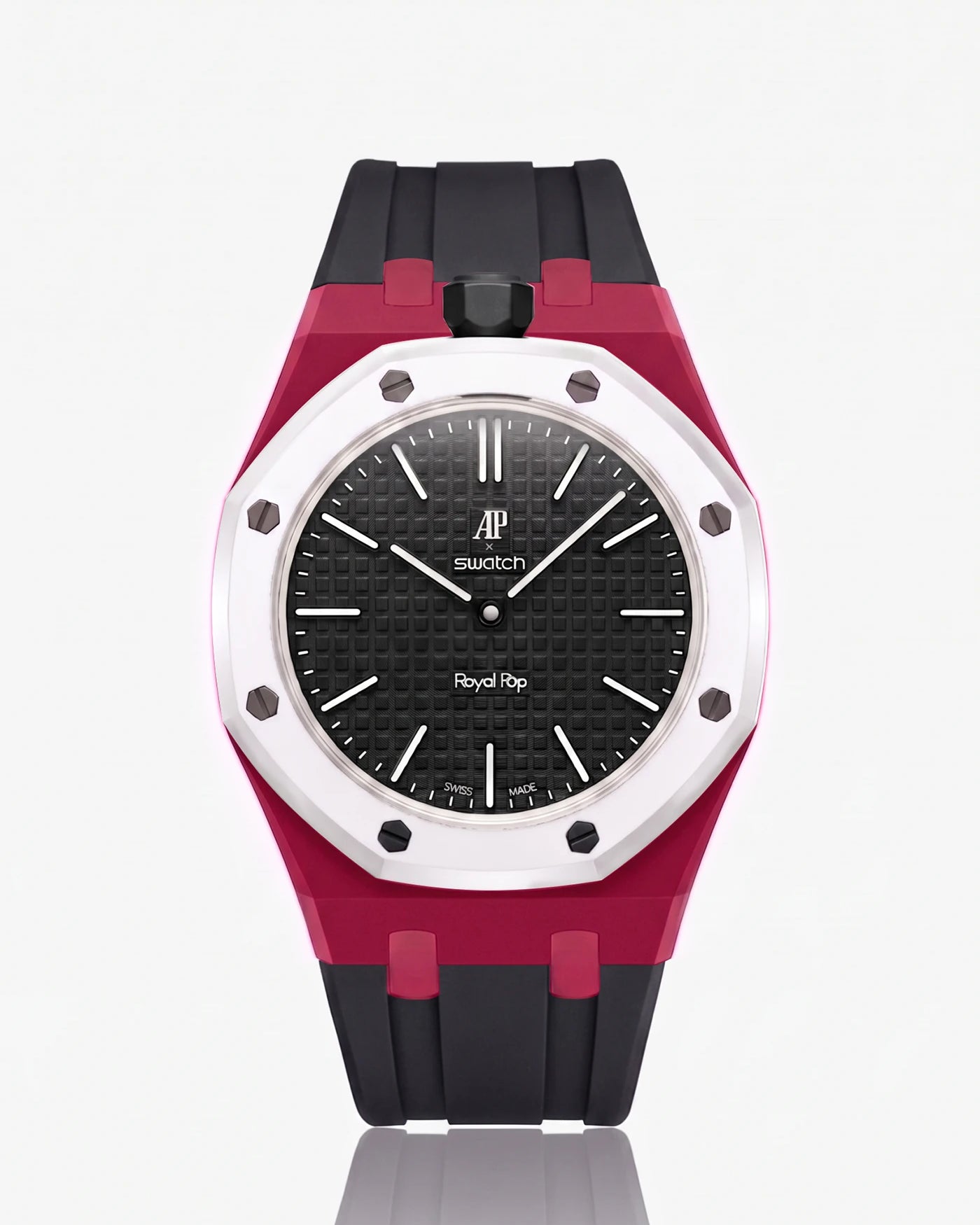 combo::dark-pink::rubber-strap-for-ap-x-swatch-royal-pop-black