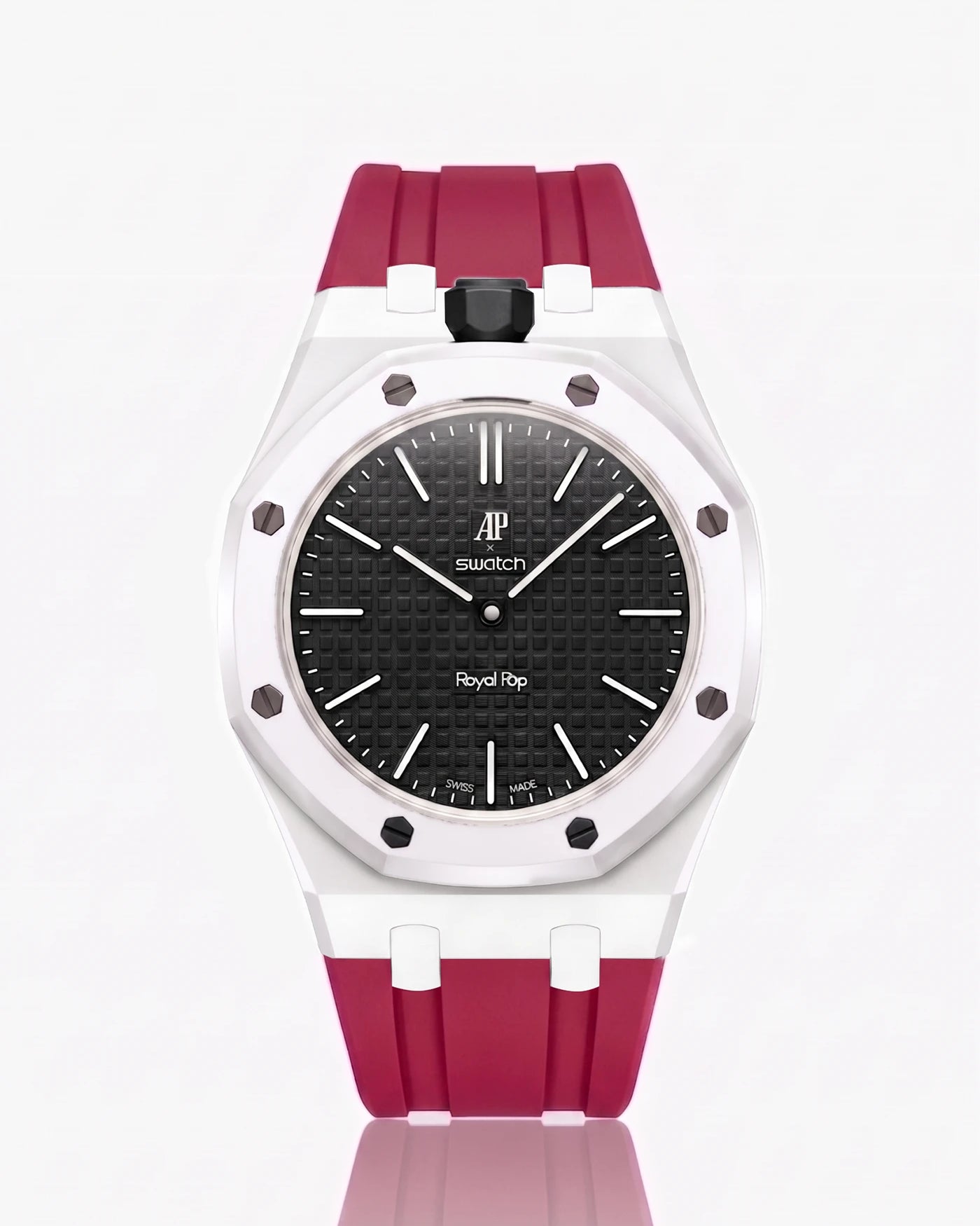 combo::white::rubber-strap-for-ap-x-swatch-royal-pop-dark-pink
