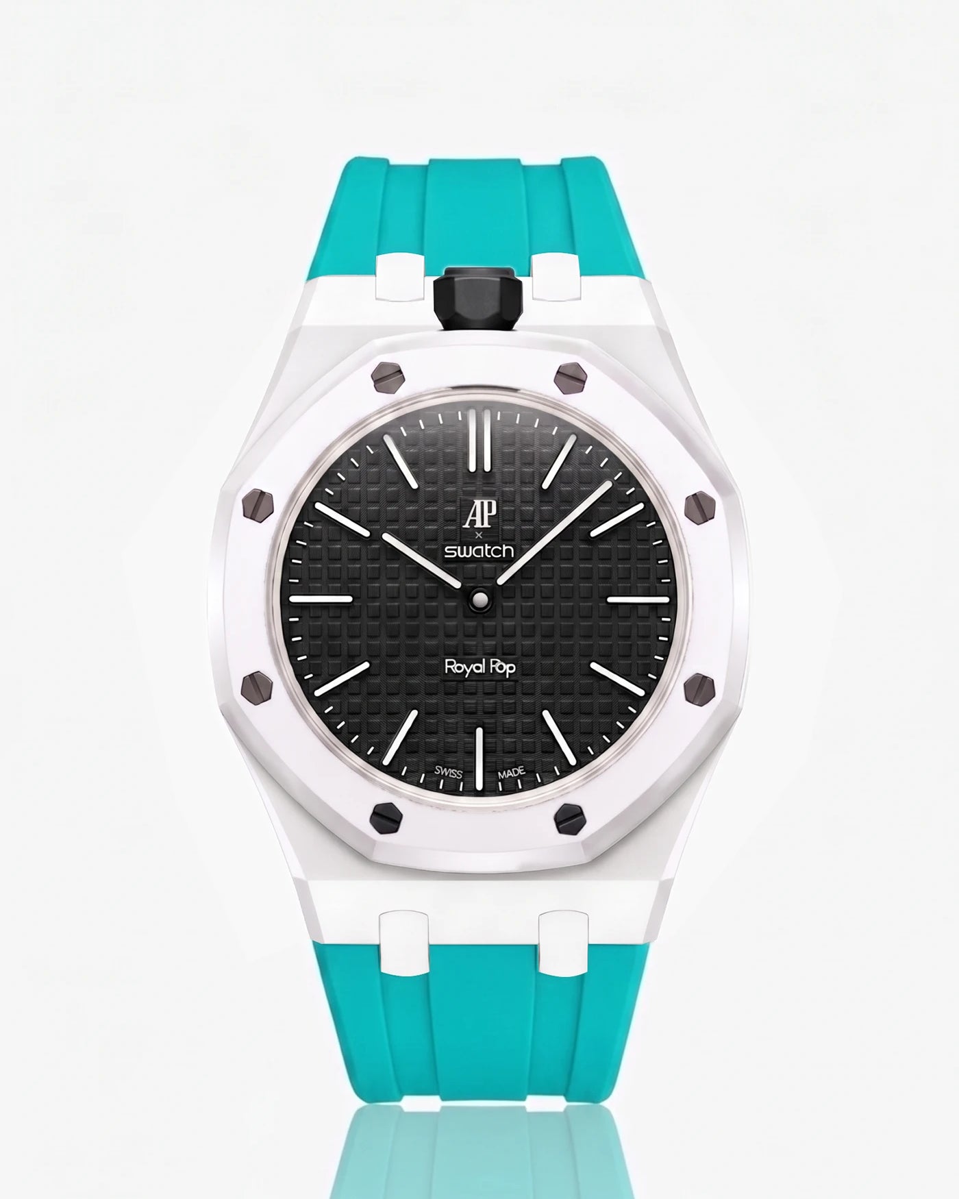 combo::white::rubber-strap-for-ap-x-swatch-royal-pop-turquoise