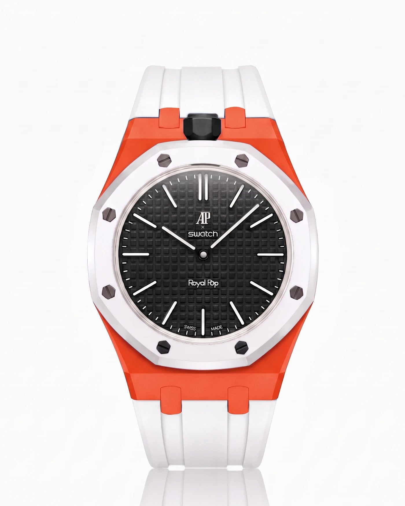 combo::orenji-orange::rubber-strap-for-ap-x-swatch-royal-pop-white