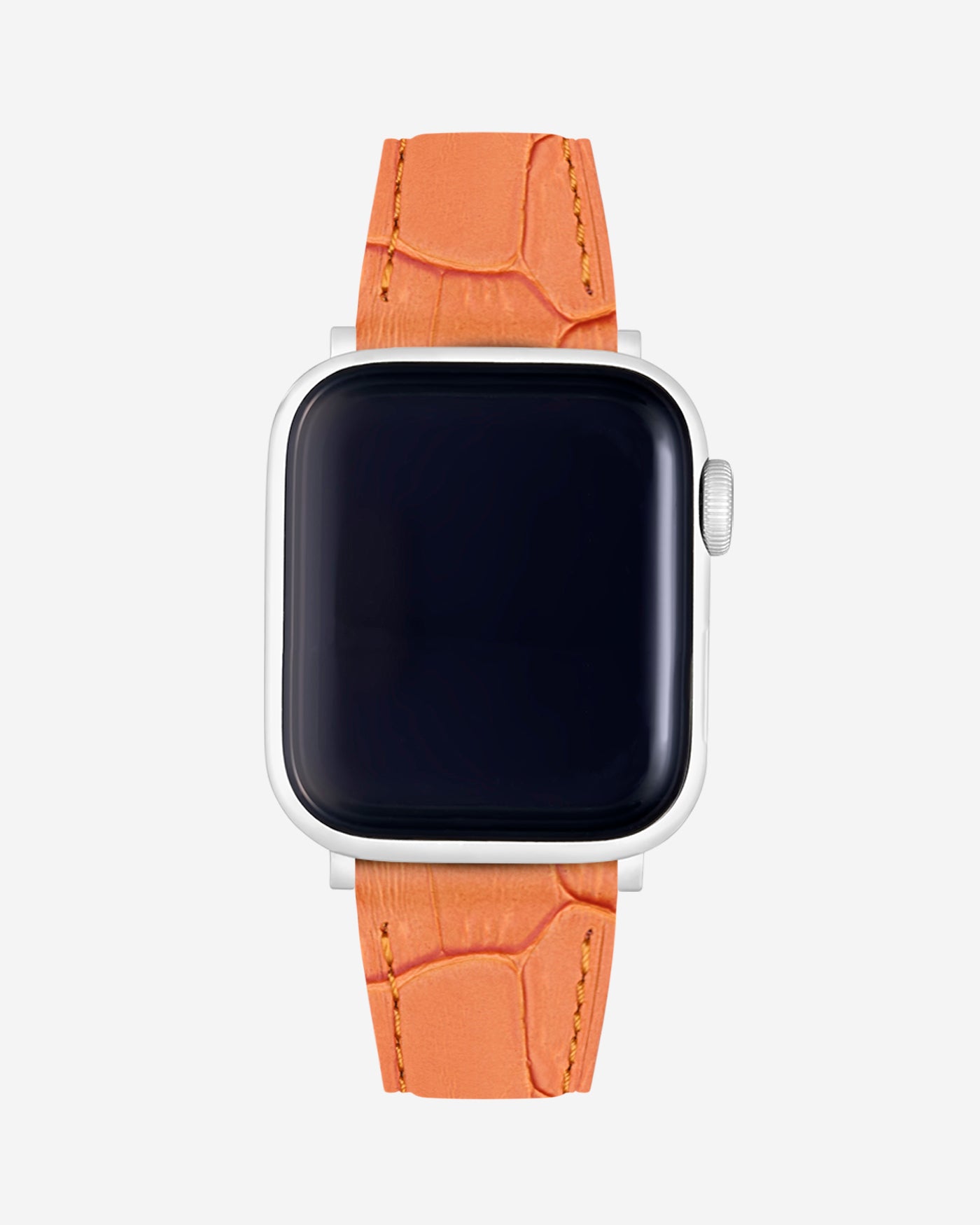 Orange Embossed Alligator Leather Apple Watch Band on Watch – Premium Craftsmanship & Secure Fit