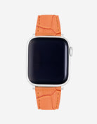 Orange Embossed Alligator Leather Apple Watch Band on Watch – Premium Craftsmanship & Secure Fit