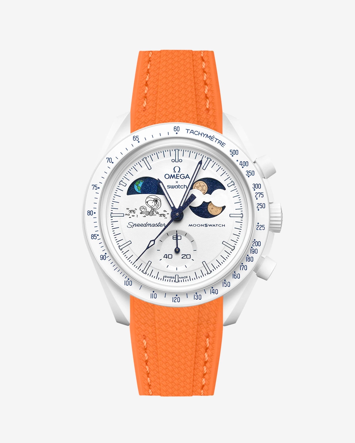 Orange rubber strap on Moonswatch Moonshine Gold Cold Moon