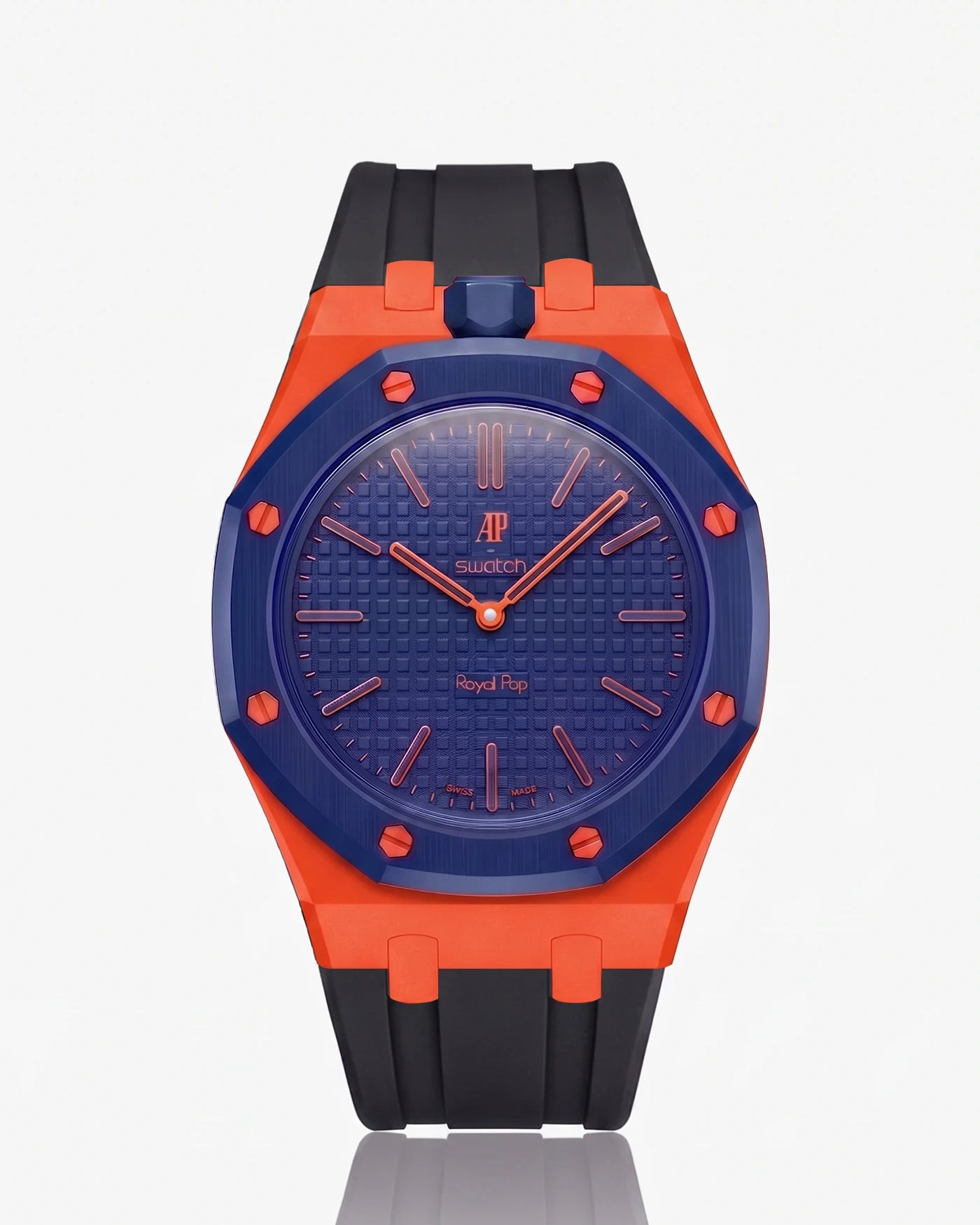 combo::orenji-orange::rubber-strap-for-ap-x-swatch-royal-pop-black