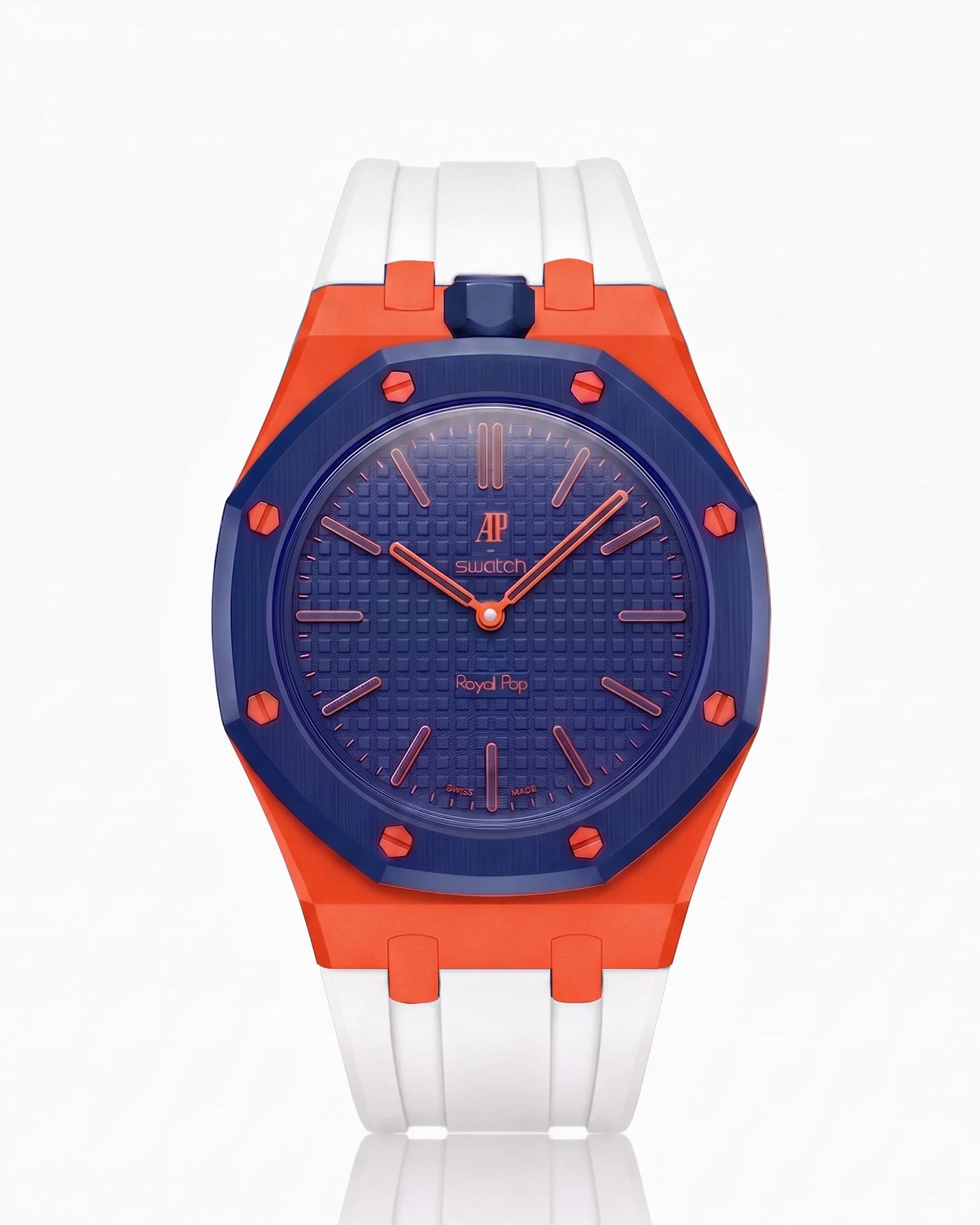 combo::orenji-orange::rubber-strap-for-ap-x-swatch-royal-pop-white