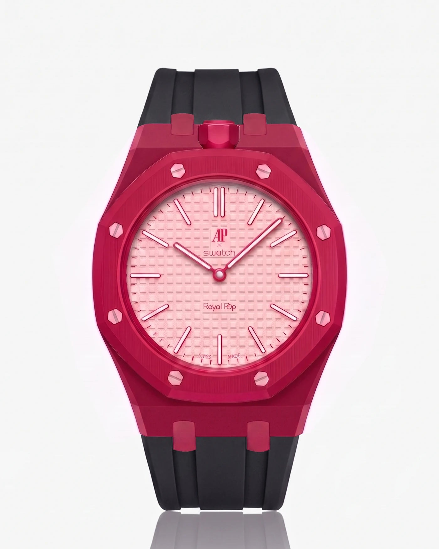 combo::dark-pink::rubber-strap-for-ap-x-swatch-royal-pop-black