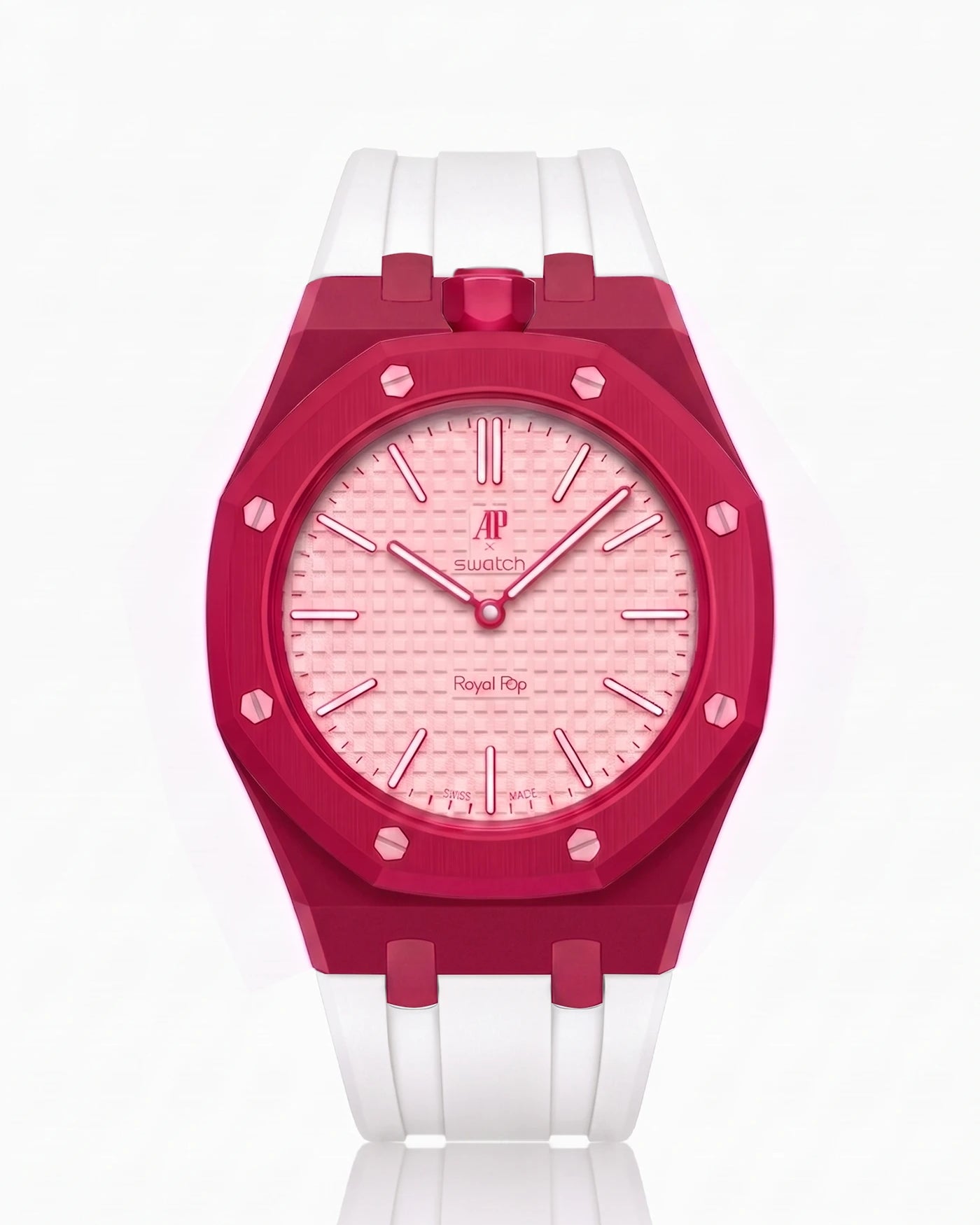 combo::dark-pink::rubber-strap-for-ap-x-swatch-royal-pop-white