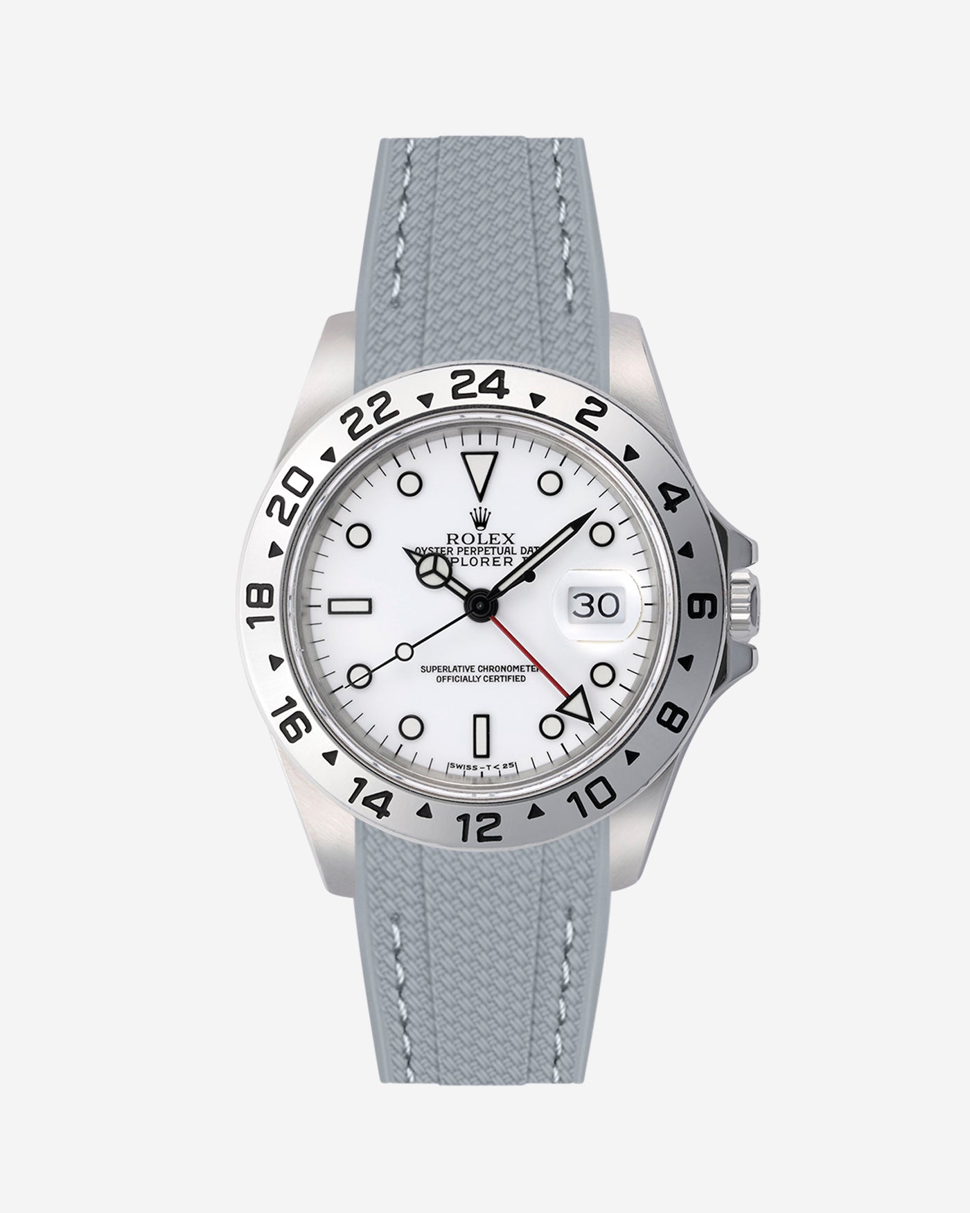 Dark grey vertech rubber watch strap on Rolex Explorer