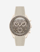 Beige Vertech Rubber strap for Omega X Swatch MoonSwatch Mission On Earth Desert, attached to the watch