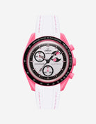 White rubber strap on Omega x Swatch MoonSwatch Mission to the Pink Moonphase