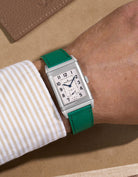 Green Epsom Leather Strap on JLC Wrist Shot - Wristbuddys