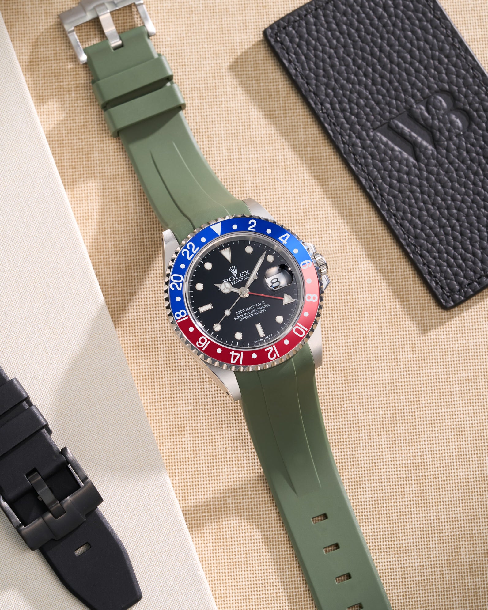 Wristbuddys Wristbuddy Klockarmband klockband rubberstrap rubber strap black svart black buckle clasp integrated premium rubber rubber straps integrated Watch Strap watch band klockarmband uhrenband uhranarmband Rolex GMT Master 2 II 16710 pepsi blue red 116710 FKM vulcanized strap