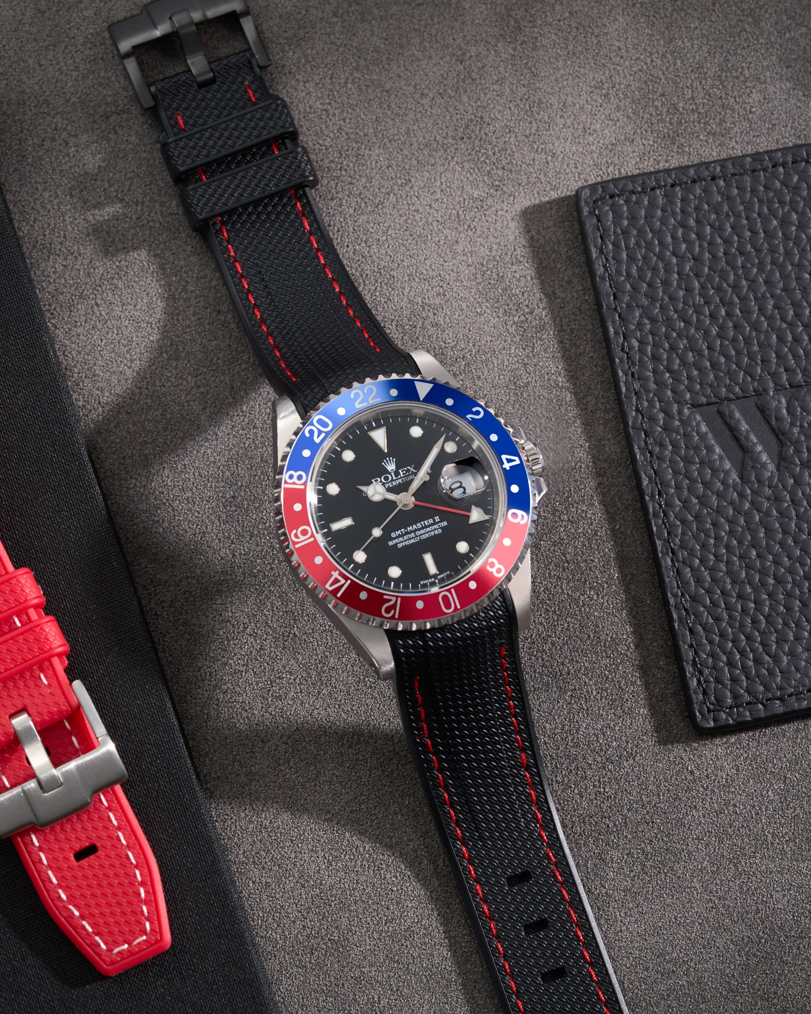 Wristbuddys Wristbuddy Klockarmband klockband rubberstrap rubber strap black svart black buckle clasp integrated premium rubber rubber straps integrated Watch Strap watch band klockarmband uhrenband uhranarmband Rolex GMT Master 2 II 16710 pepsi blue red 116710