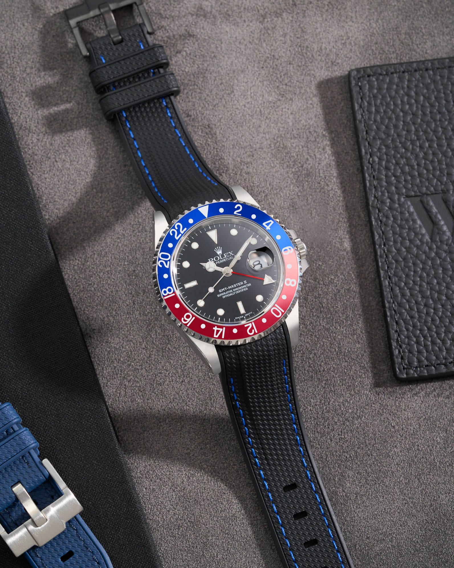 Wristbuddys Wristbuddy Klockarmband klockband rubberstrap rubber strap black svart black buckle clasp integrated premium rubber rubber straps integrated Watch Strap watch band klockarmband uhrenband uhranarmband Rolex GMT Master 2 II 16710 pepsi blue red 116710