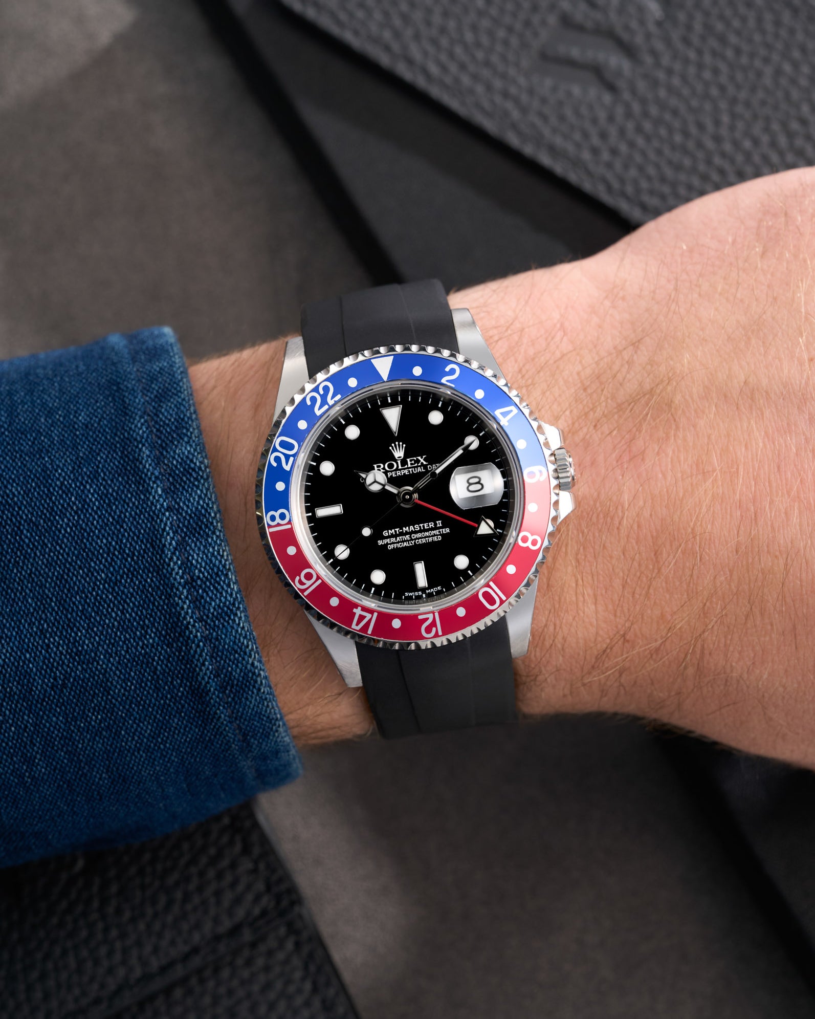 Wristbuddys Wristbuddy Klockarmband klockband rubberstrap rubber strap black svart black buckle clasp integrated premium rubber rubber straps integrated Watch Strap watch band klockarmband uhrenband uhranarmband Rolex GMT Master 2 II 16710 pepsi blue red 116710 FKM vulcanized strap