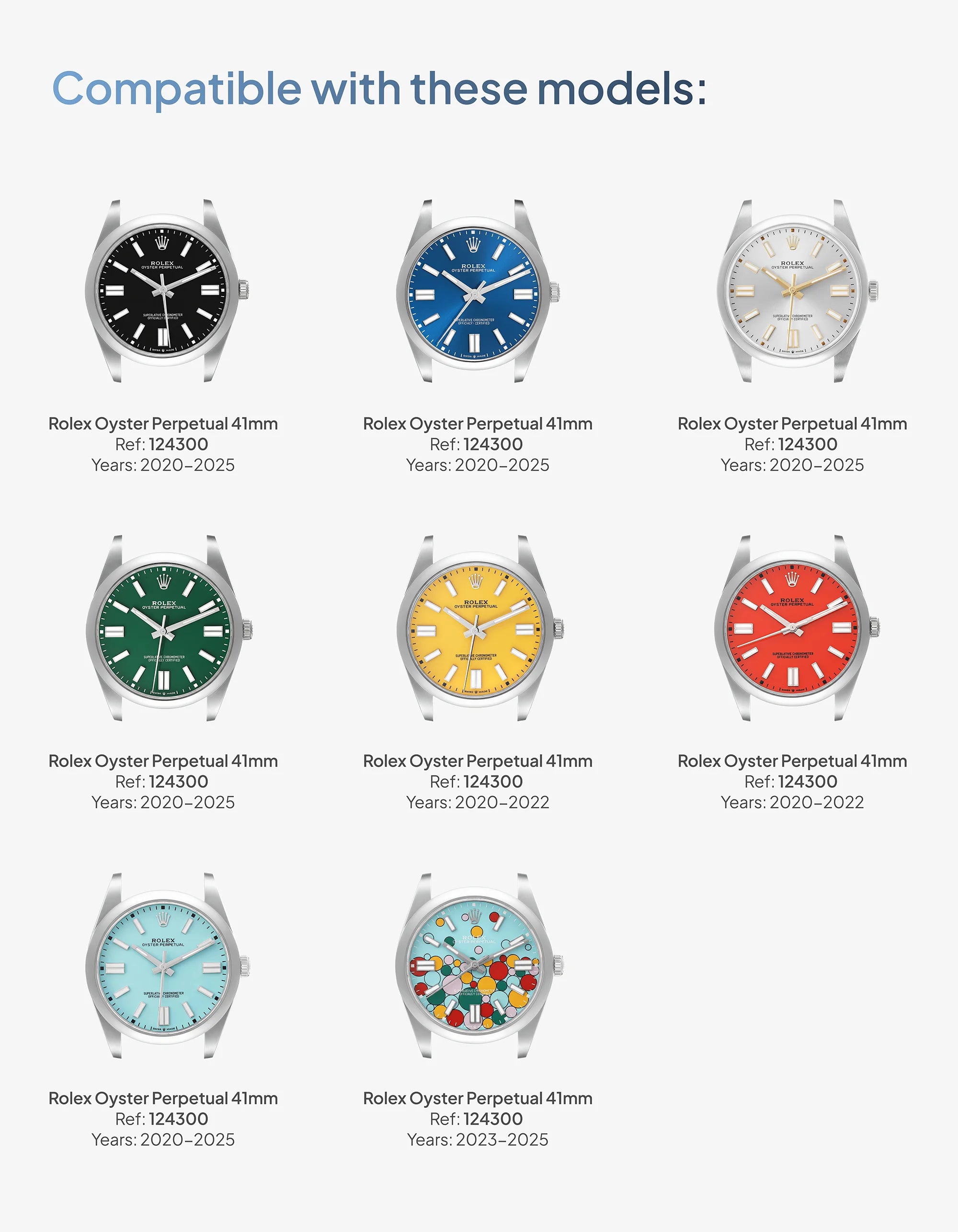 Rubber strap for Rolex Oyster Perpetual 41 - 124300 compatible with these models