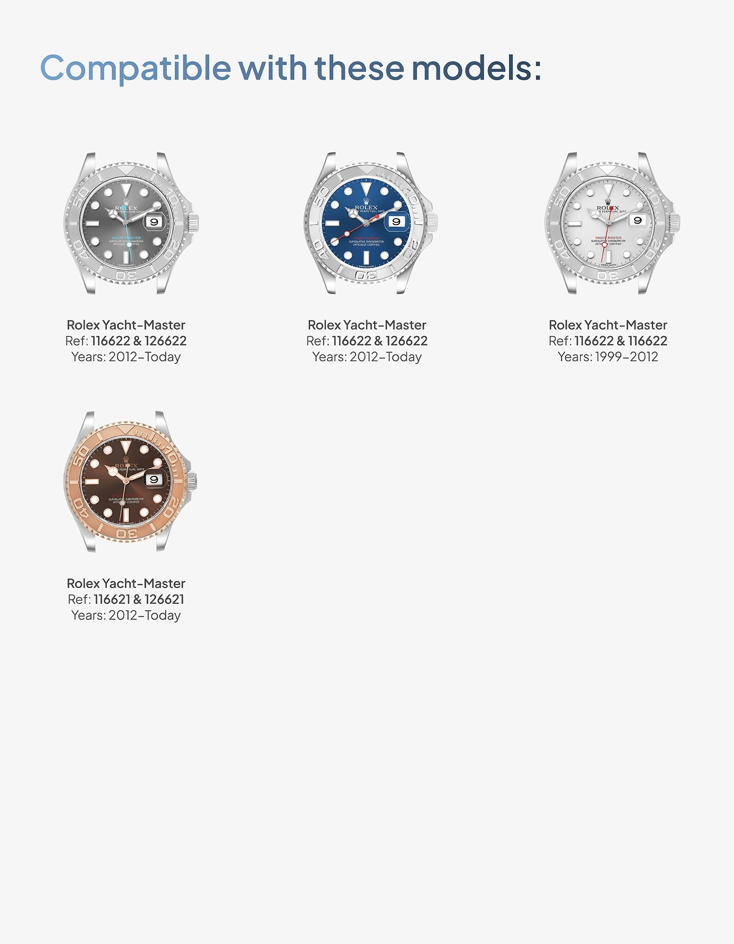 Rubber strap for Rolex Yacht-Master 116622 & 126622 compatible with these models