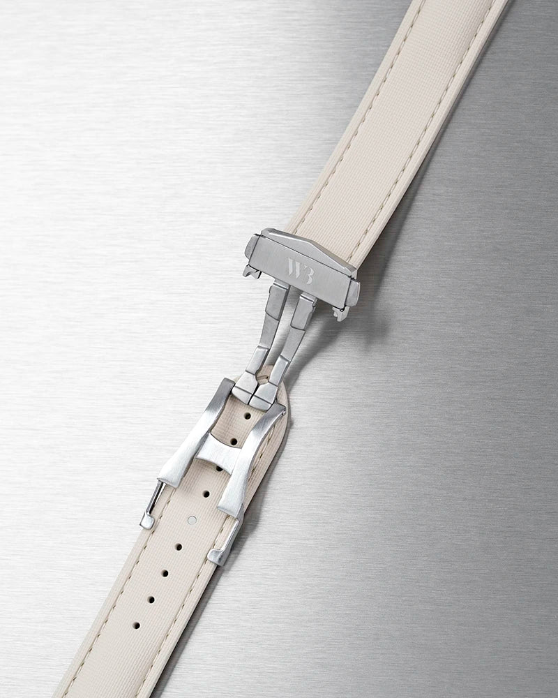 Beige Sailcloth FKM Rubber Strap With Opened Deployant Clasp, product image
