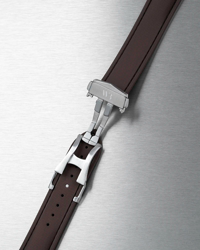 Brown Sailcloth FKM Rubber Strap With Opened Deployant Clasp, product image