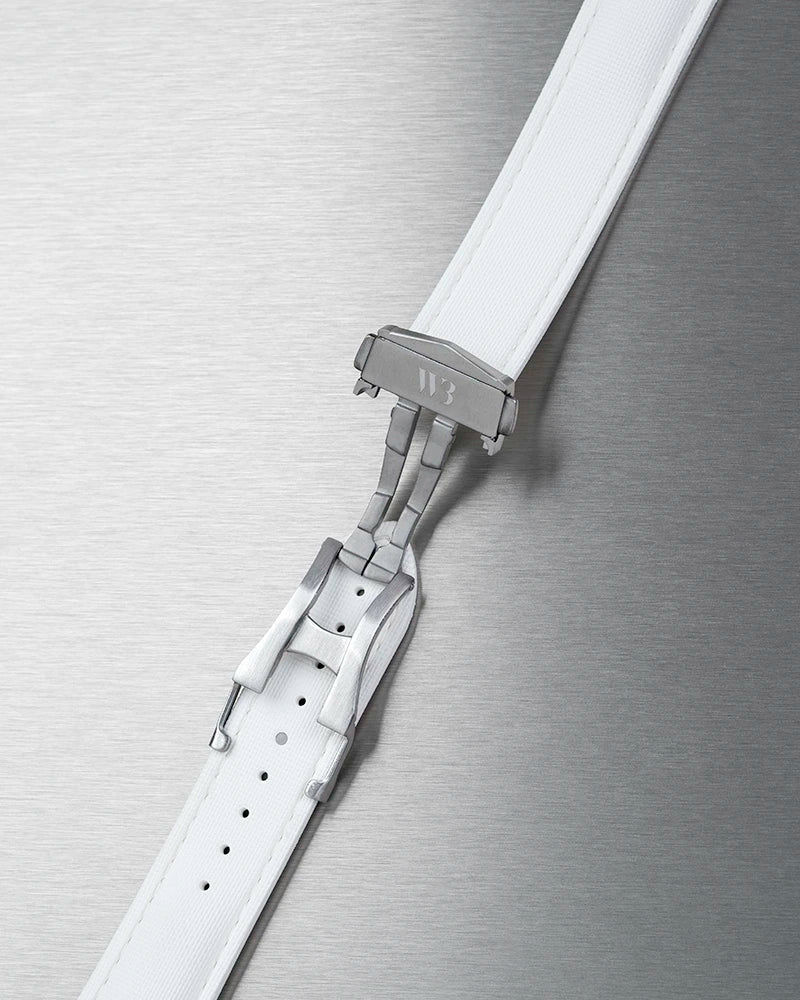 White Sailcloth FKM Rubber Strap With Opened Deployant Clasp, product image