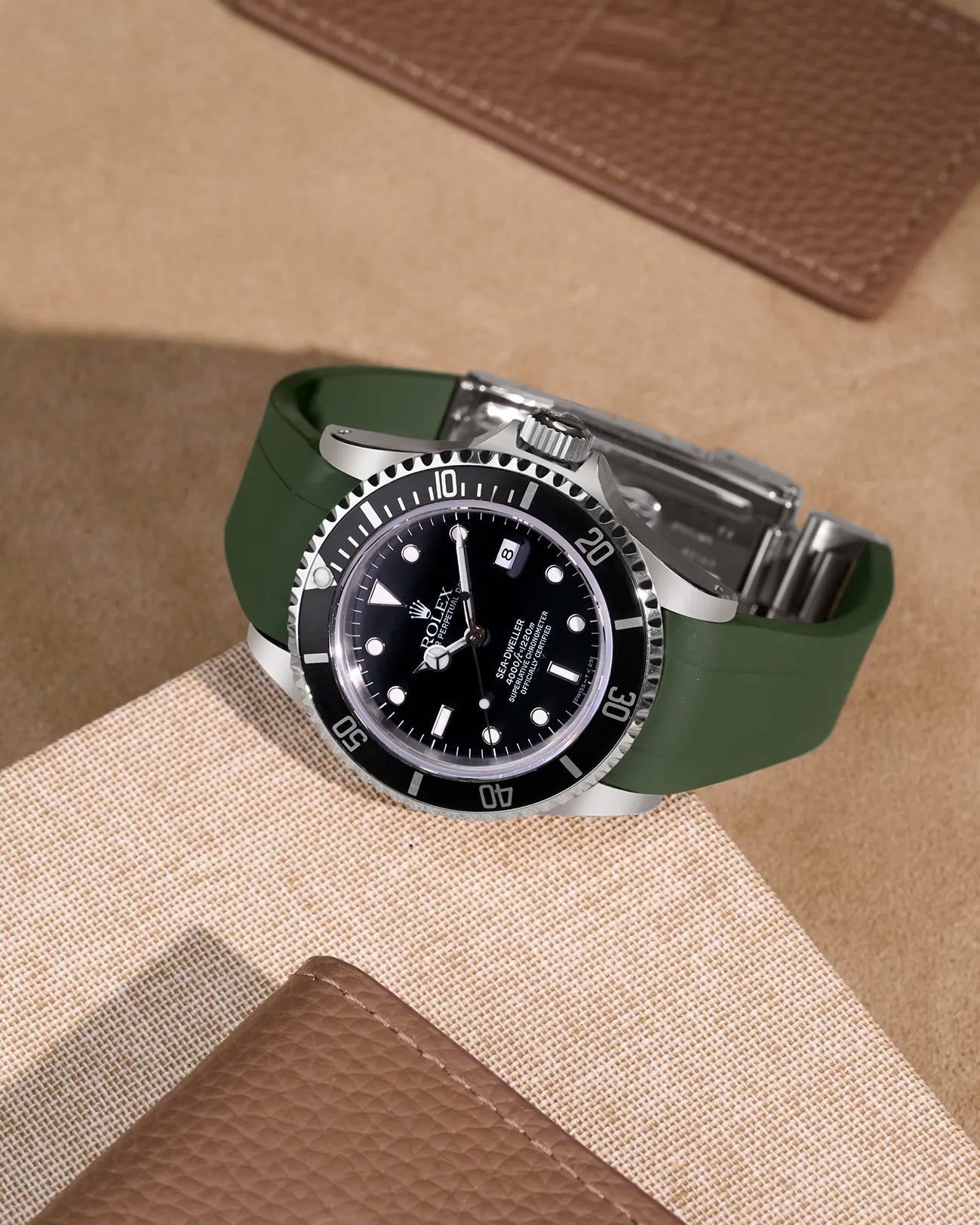 Green FKM Rubber Strap Fitted to Rolex Sea-Dweller 16600 – Integrated with Original Rolex Clasp