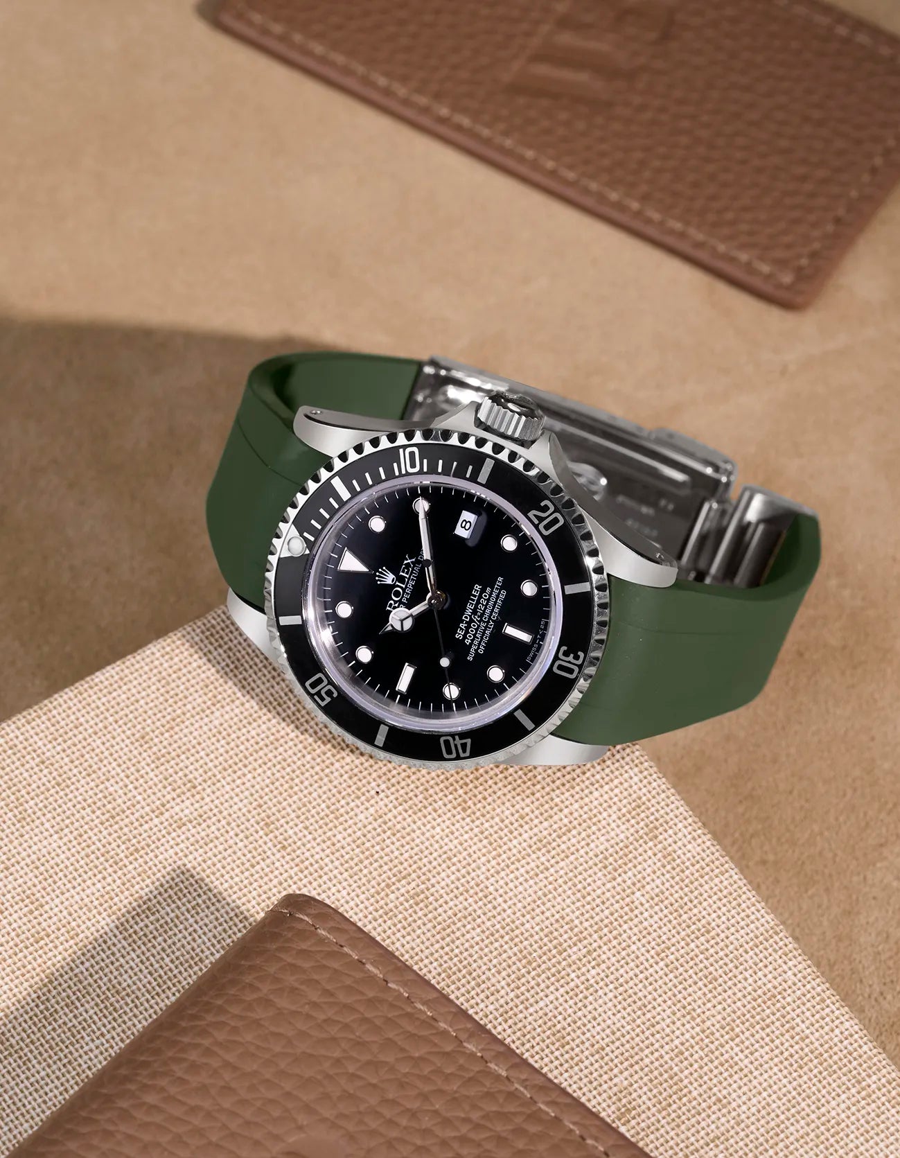 Green FKM Rubber Strap Fitted to Rolex Sea-Dweller 16600 – Integrated with Original Rolex Clasp