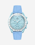 Sky Blue embossed alligator leather strap on Omega X Swatch MoonSwatch Mission to Uranus Watch