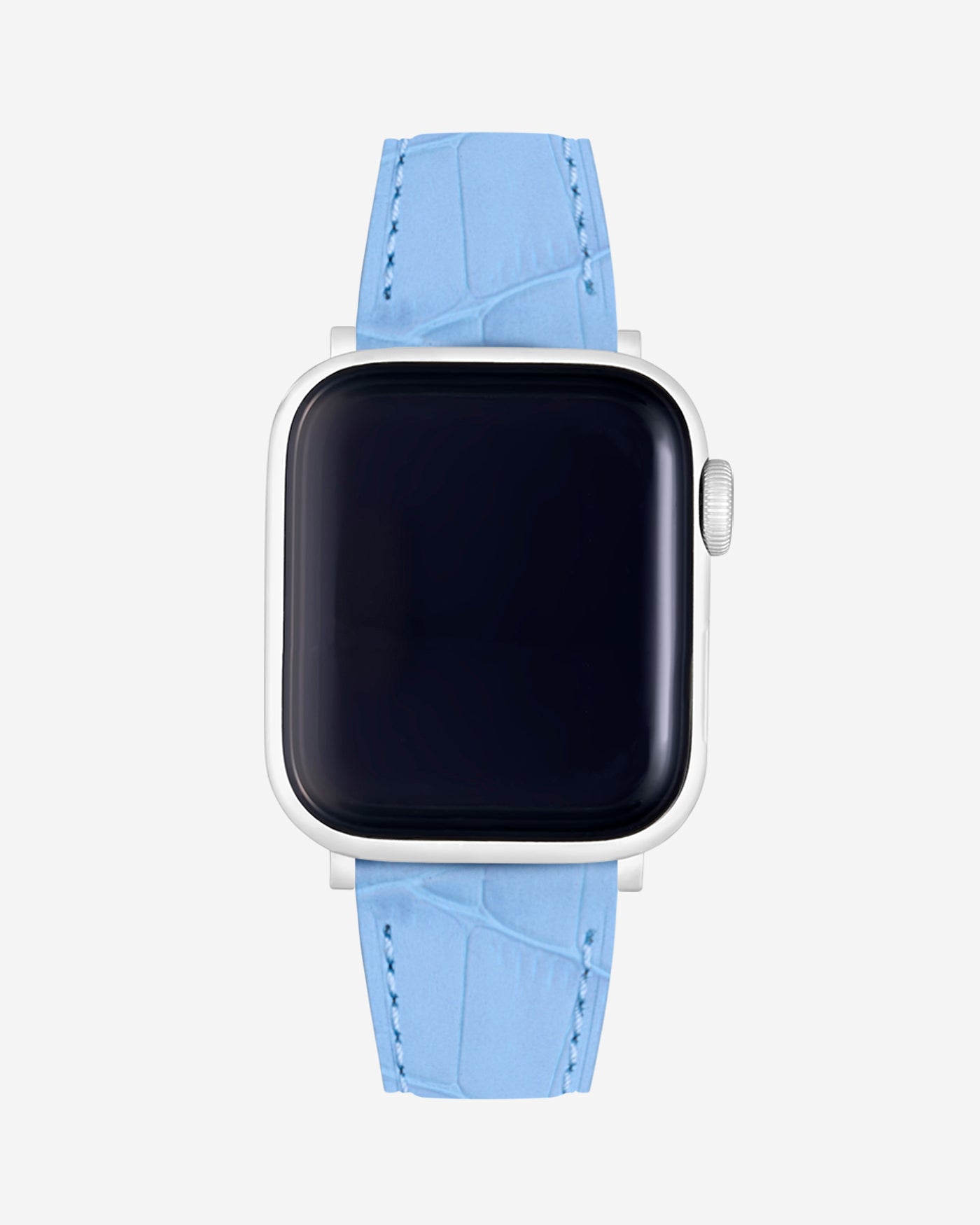 Sky blue Embossed Alligator Leather Apple Watch Band on watch – Luxurious & Durable Design