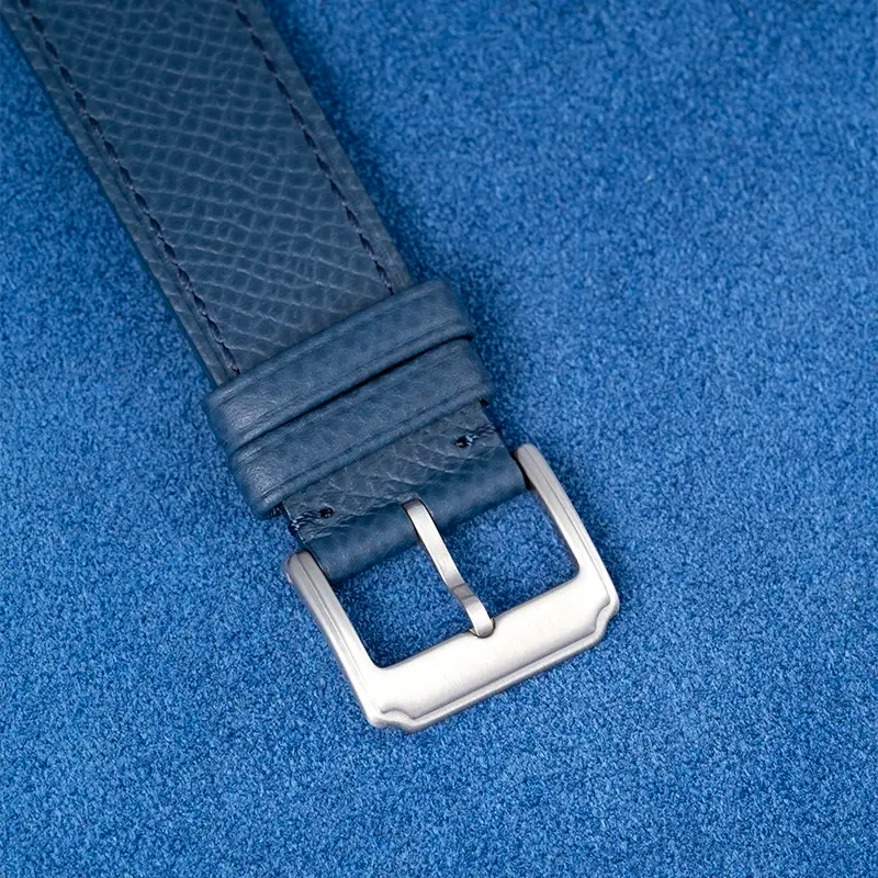 suede leather watch strap in navy blue, featuring a 316L stainless steel buckle for a premium and durable finish.