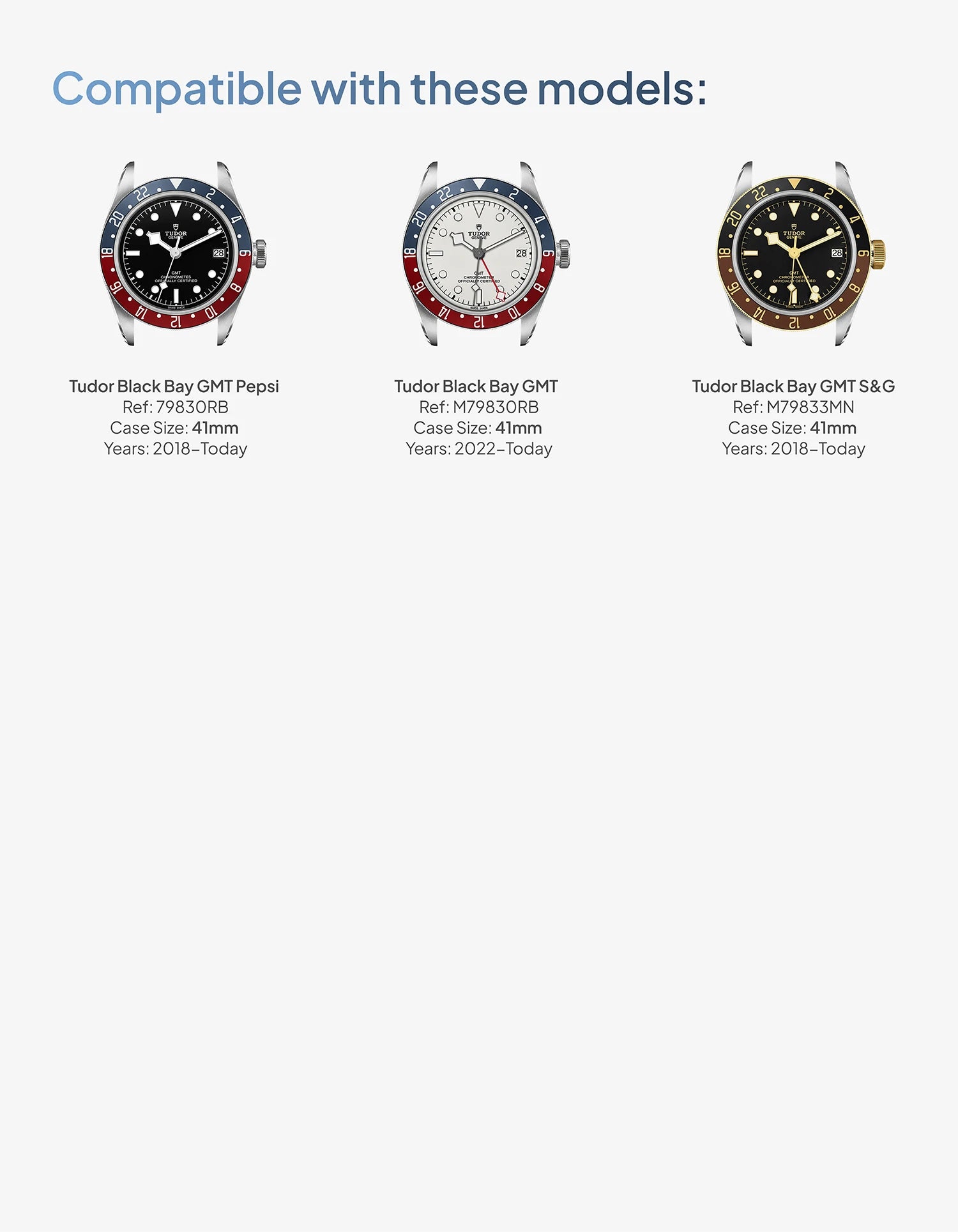 Strap for Tudor Black Bay GMT compatible with these models