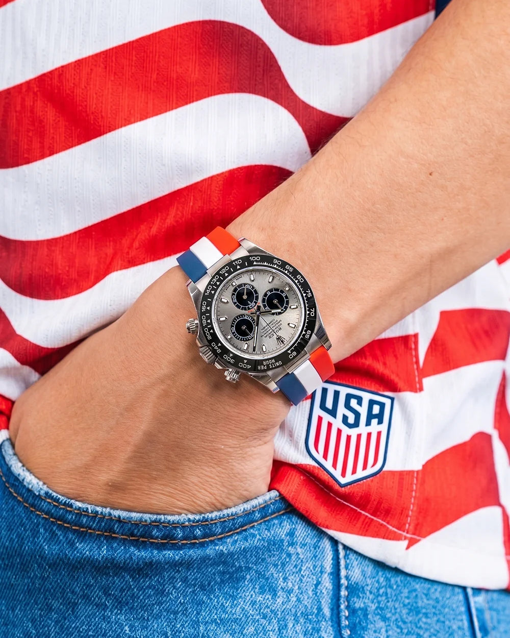 America Flag Watch Strap football wrist shot