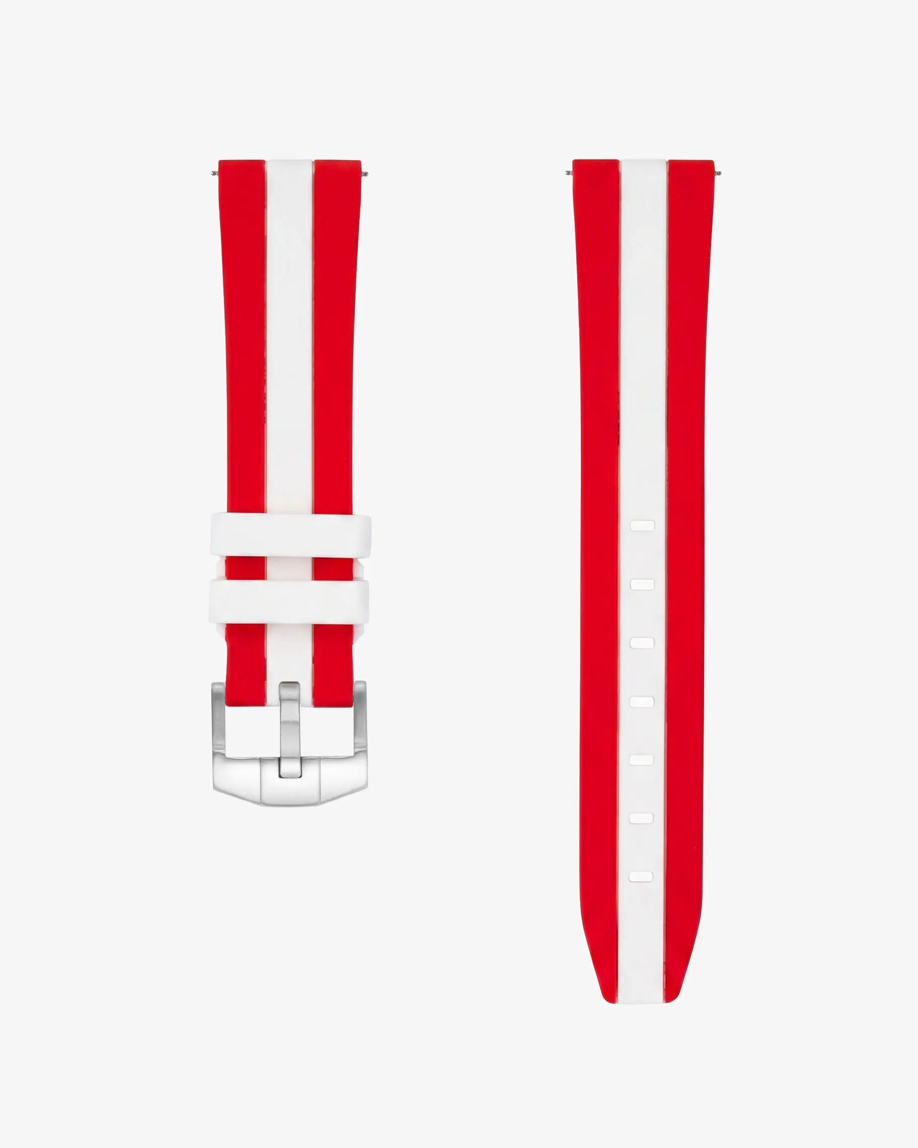 Red and white striped watch strap showcasing a Denmark flag watch strap on a white background