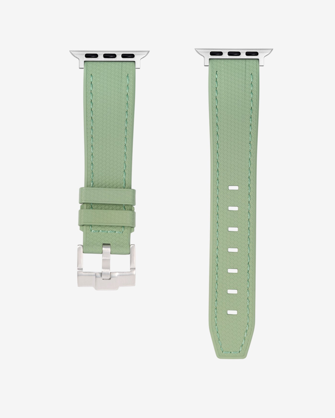 A Verde Rubber Apple Watch Band in detail with silver buckle
