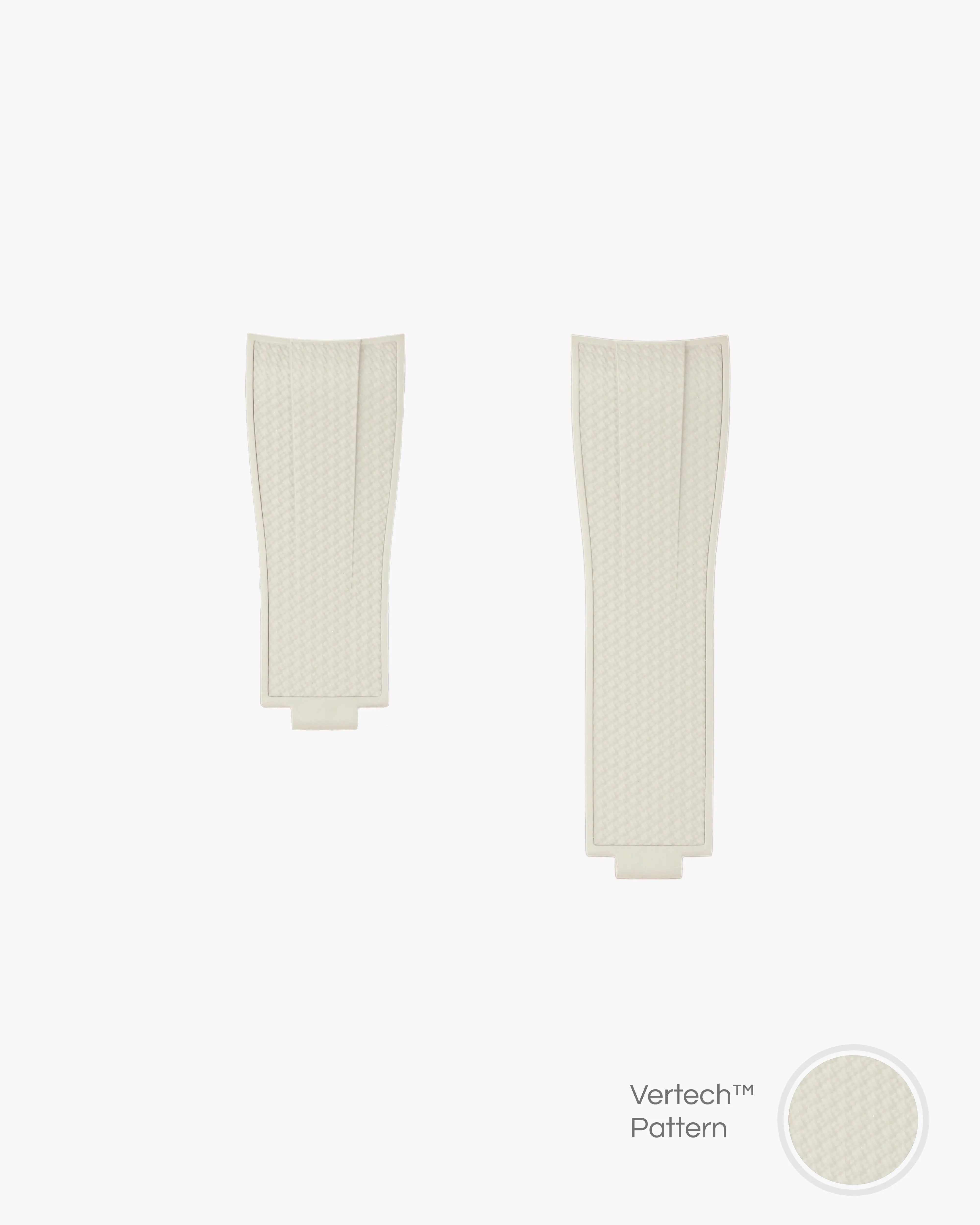 beige vertech FKM Rubber watch Strap from Wristbuddys with an Integrated with Original Clasp for Rolex on a white background and material pattern showing