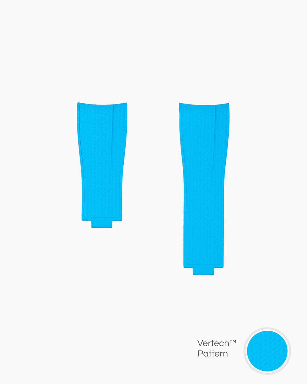 capri blue vertech FKM Rubber watch Strap from Wristbuddys with an Integrated with Original Clasp for Rolex on a white background and material pattern showing