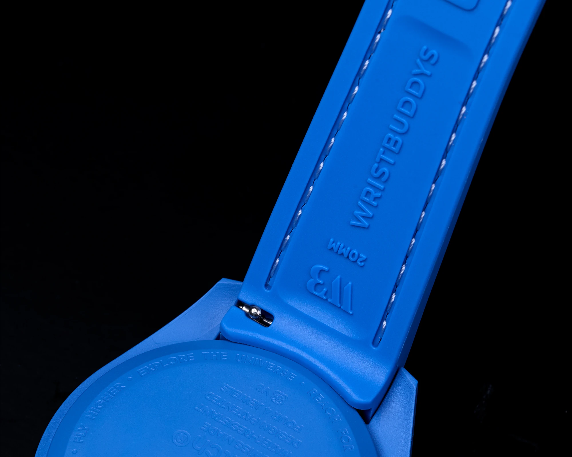 Blue Vertech Rubber Strap seamlessly integrated with watch case – back view with WRISTBUDDYS branding