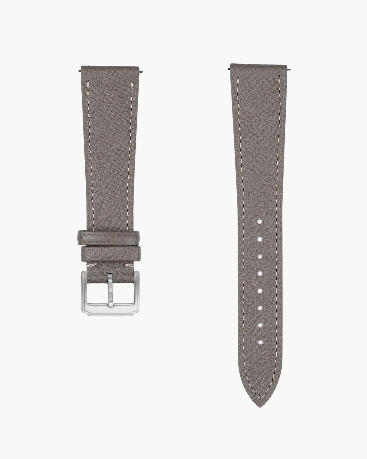 Grey Epsom Leather watch strap from Wristbuddys with silver clasp on a white background