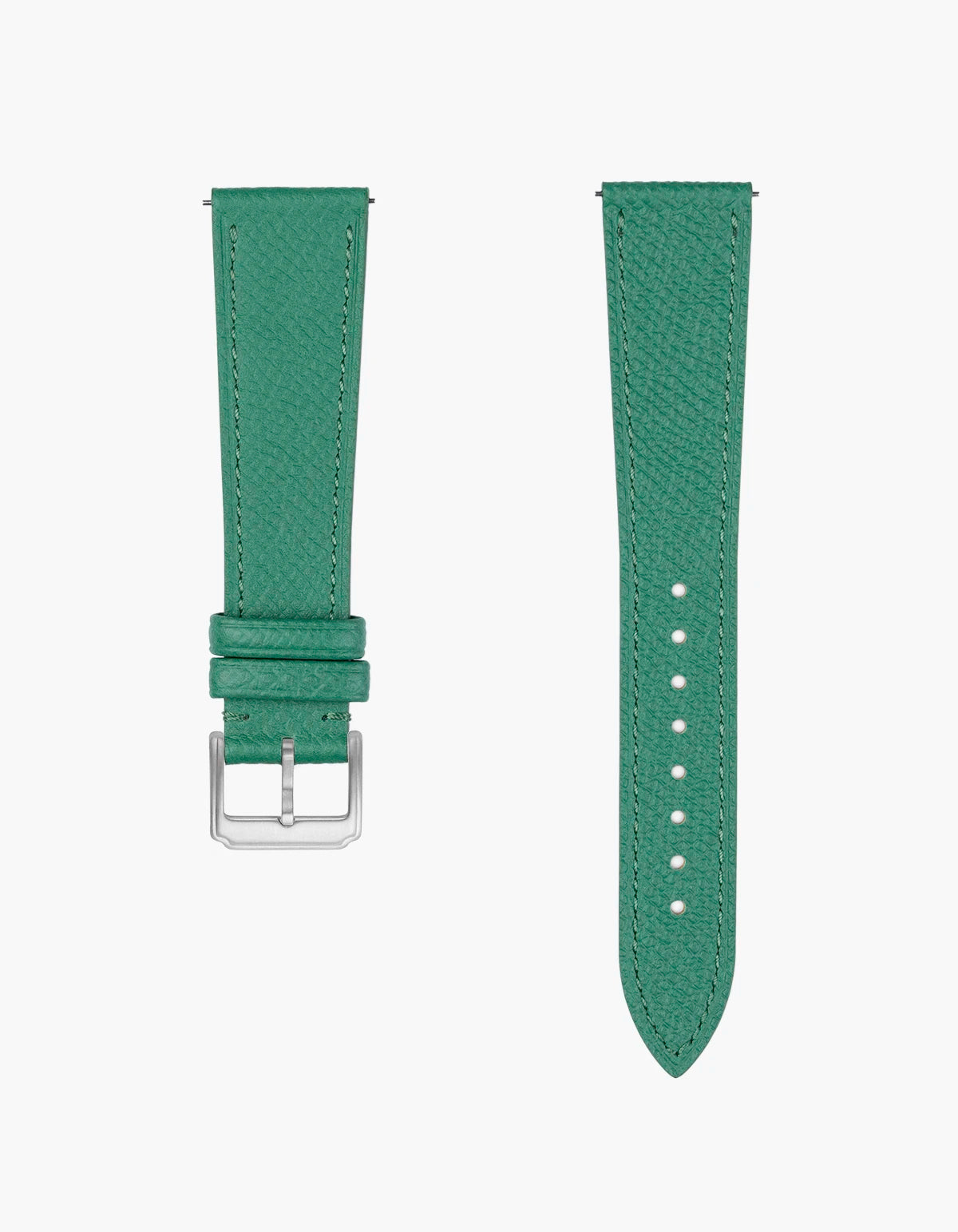 Green Epsom Leather watch strap from Wristbuddys with silver clasp on a white background