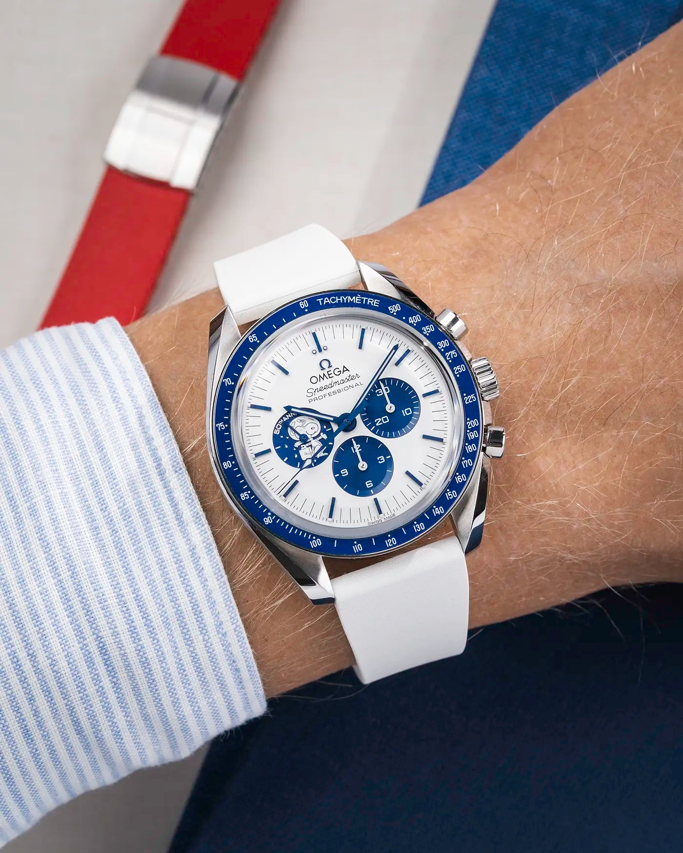 White CTS FKM Rubber Strap 19-22mm on watch - wrist shot