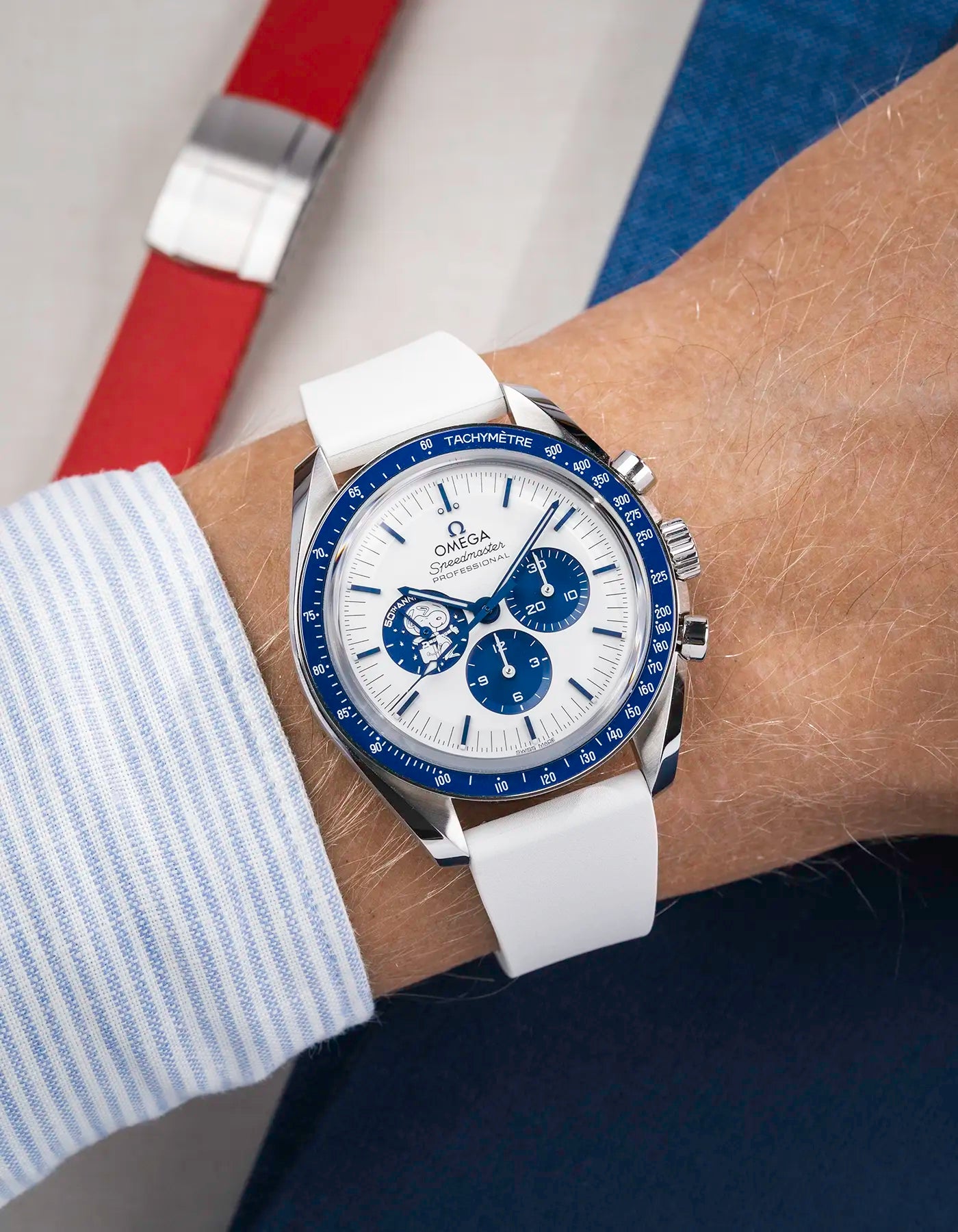 White CTS FKM Rubber Strap 19-22mm on watch - wrist shot