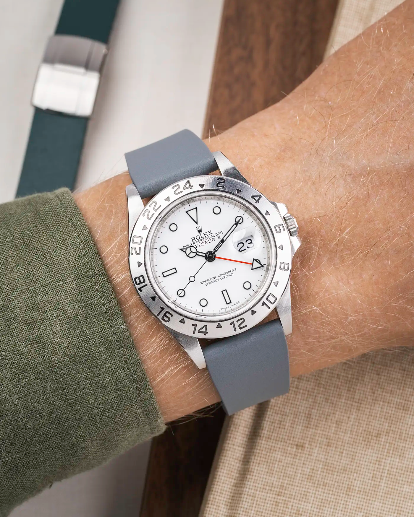 Grey CTS FKM Rubber Strap 19-22mm on watch - wrist shot