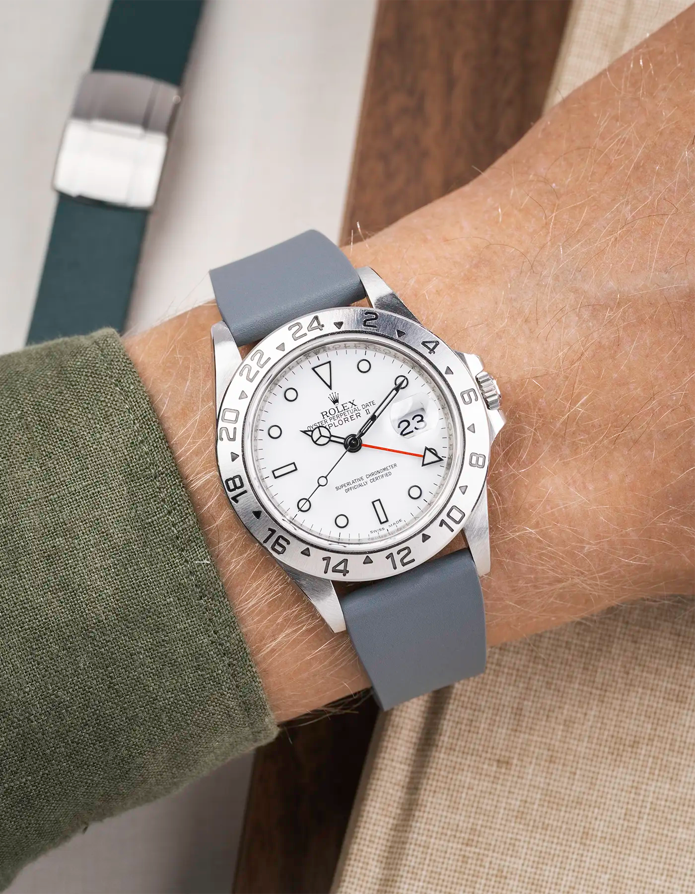 Grey CTS FKM Rubber Strap 19-22mm on watch - wrist shot