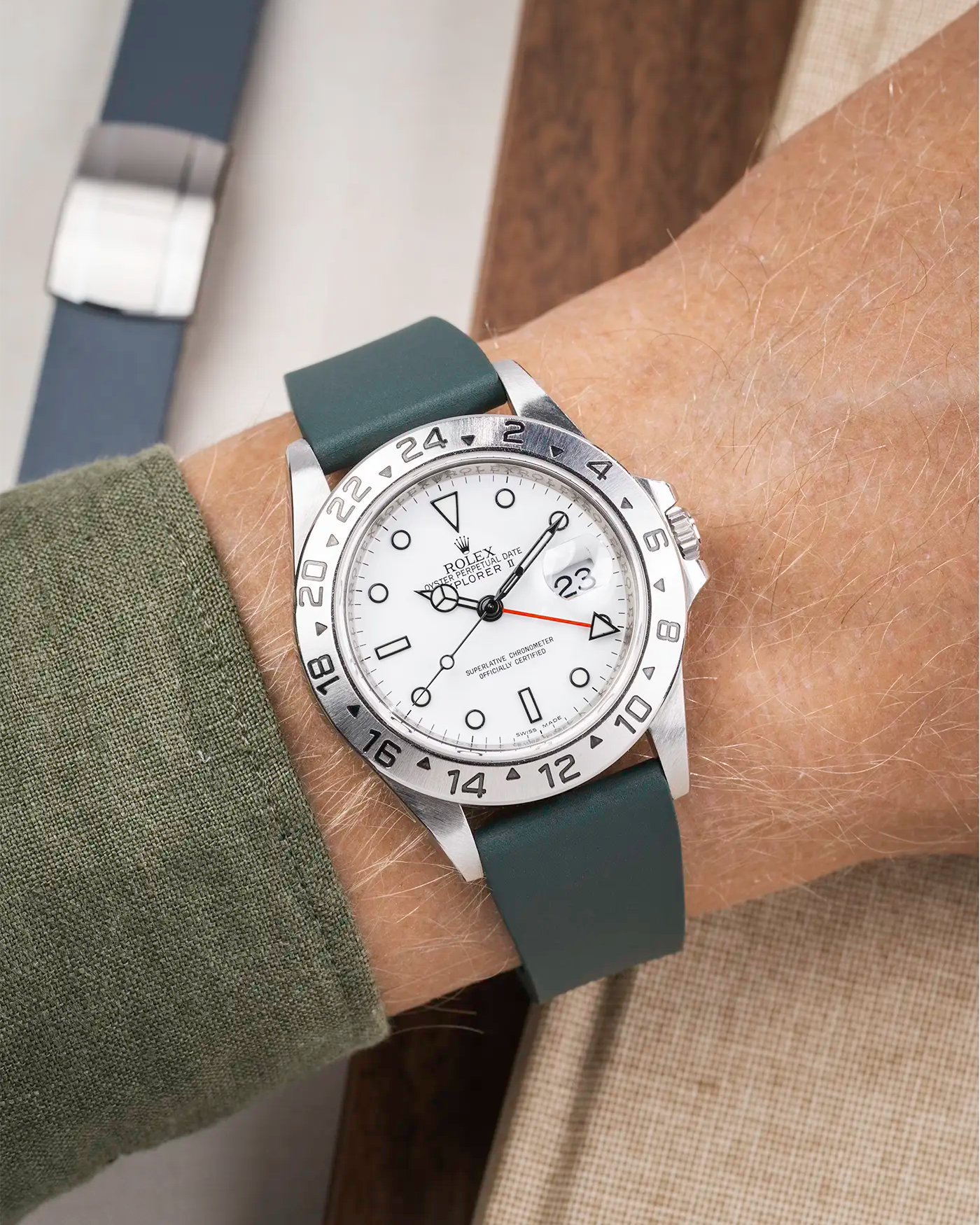 Green CTS FKM Rubber Strap 19-22mm on watch - wrist shot