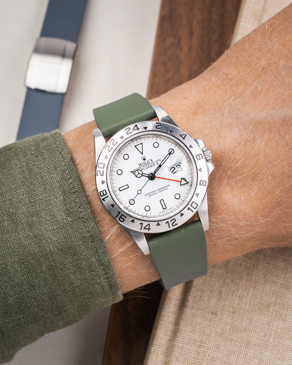 Green CTS FKM Rubber Strap 19-22mm on watch - wrist shot