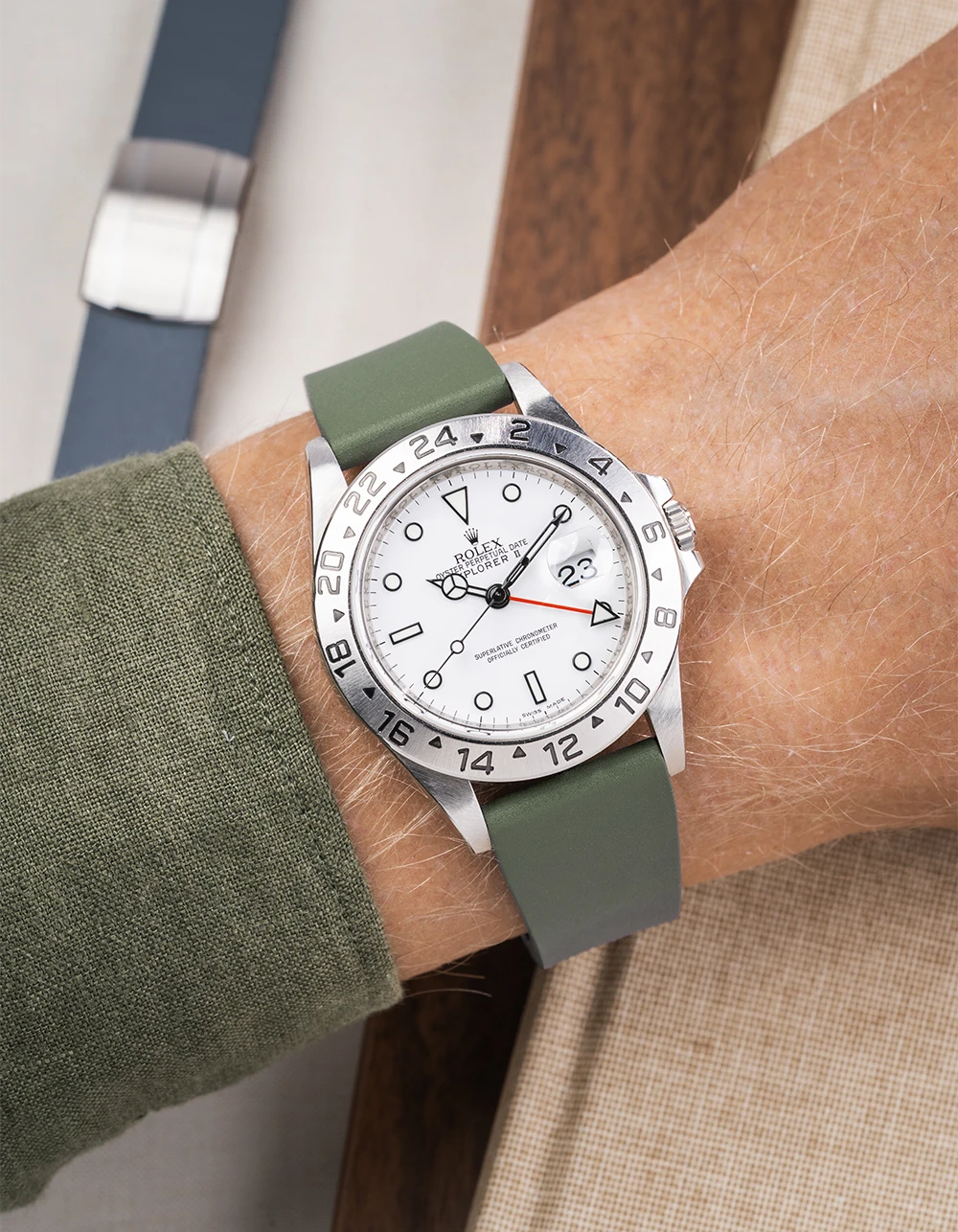 Green CTS FKM Rubber Strap 19-22mm on watch - wrist shot