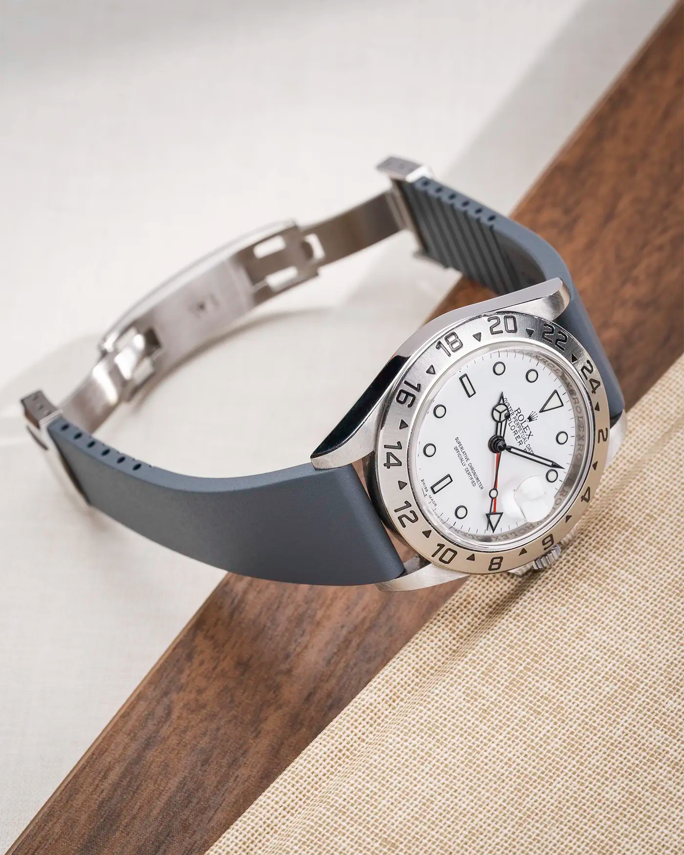 Grey CTS FKM Rubber Strap 19-22mm showing clasp open